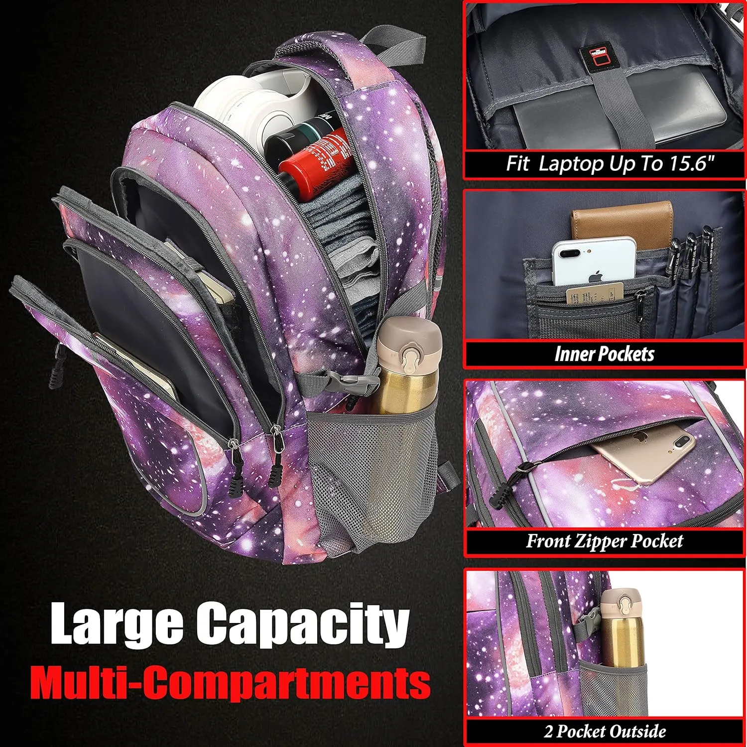 ProEtrade Backpack Bookbag for College Travel Business Hiking Fit Laptop Up to 15.6 Inch (Galaxy G)