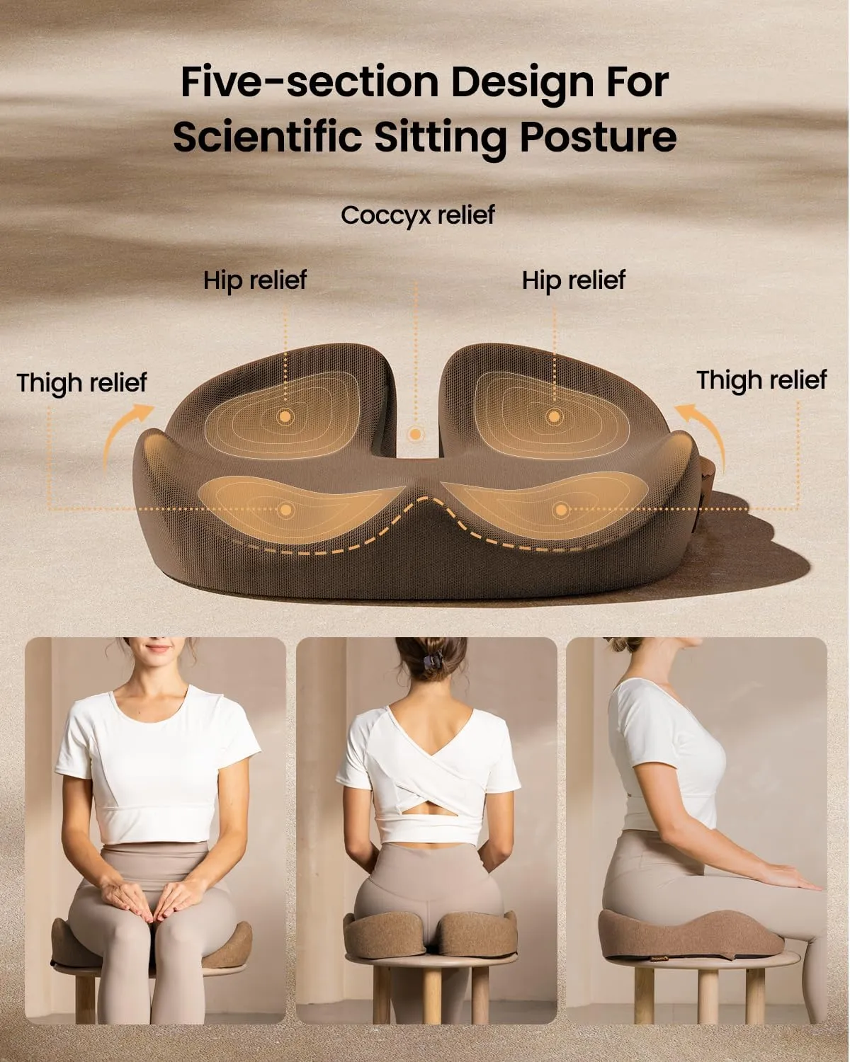 ProtoArc Seat Cushion for Tailbone Pain Relief, Office Chair Cushion, Coccyx Cushion, Ergonomic Memory Foam Seat Cushion for Home, Car, Pressure Relief Pad for Hip, Coccyx, All Day Comfort - Coffee