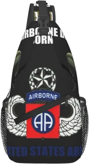 Proud Paratrooper Veteran 82nd Airborne Division Crossbody Backpack Dachshunds Dog Chest Bag Lightweight One Strap Backpack Multipurpose Travel Hiking For Men Women