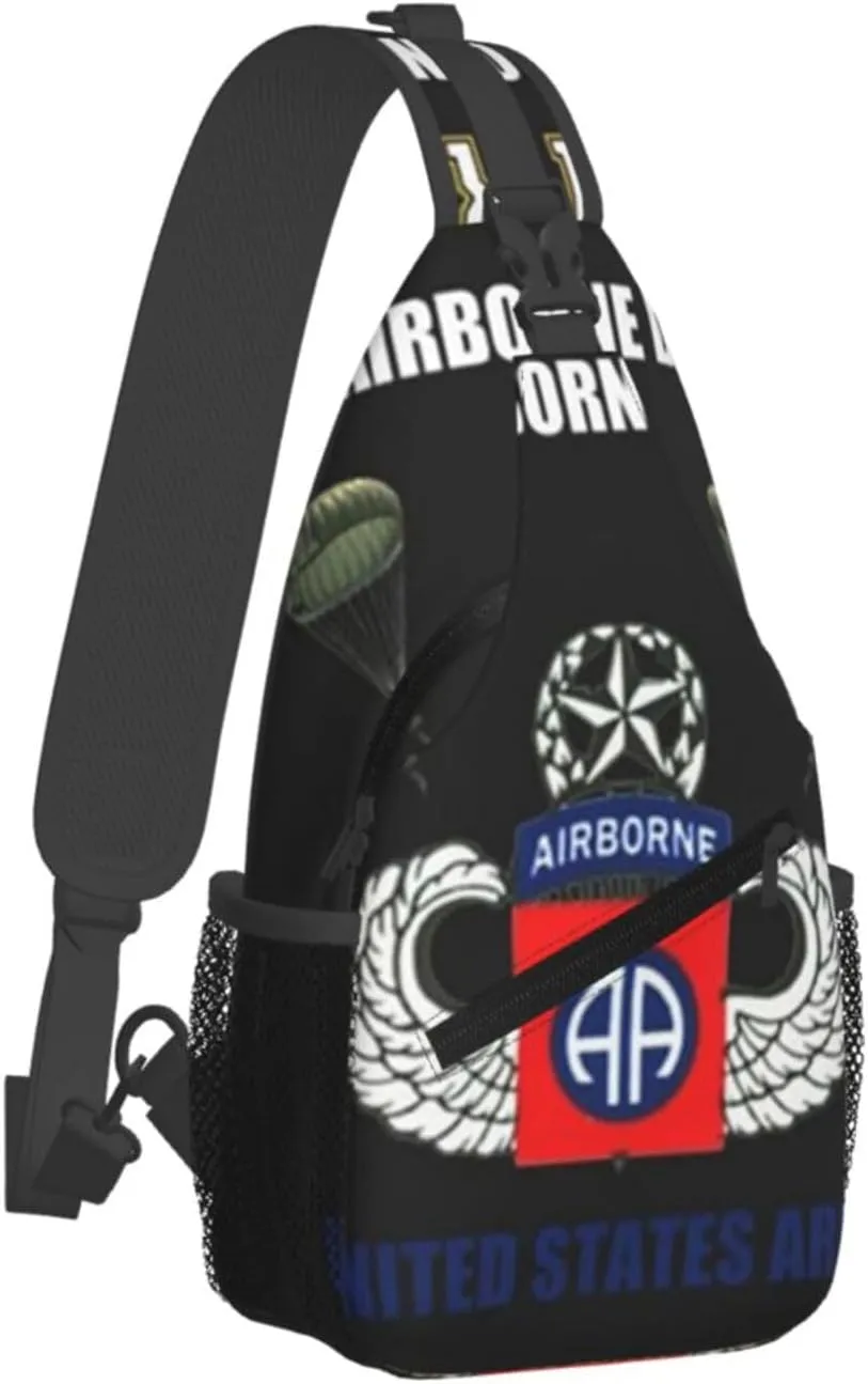 Proud Paratrooper Veteran 82nd Airborne Division Crossbody Backpack Dachshunds Dog Chest Bag Lightweight One Strap Backpack Multipurpose Travel Hiking For Men Women