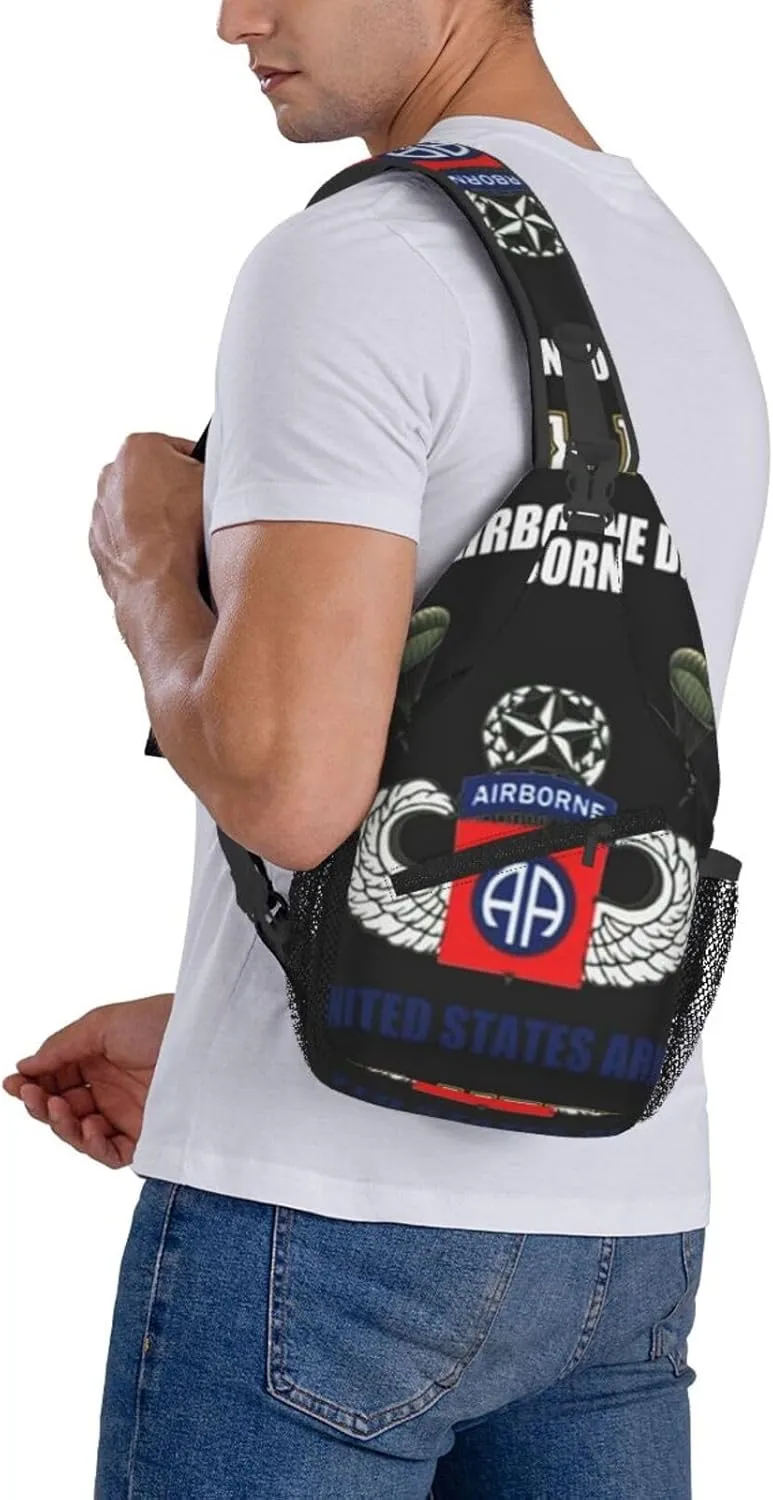 Proud Paratrooper Veteran 82nd Airborne Division Crossbody Backpack Dachshunds Dog Chest Bag Lightweight One Strap Backpack Multipurpose Travel Hiking For Men Women
