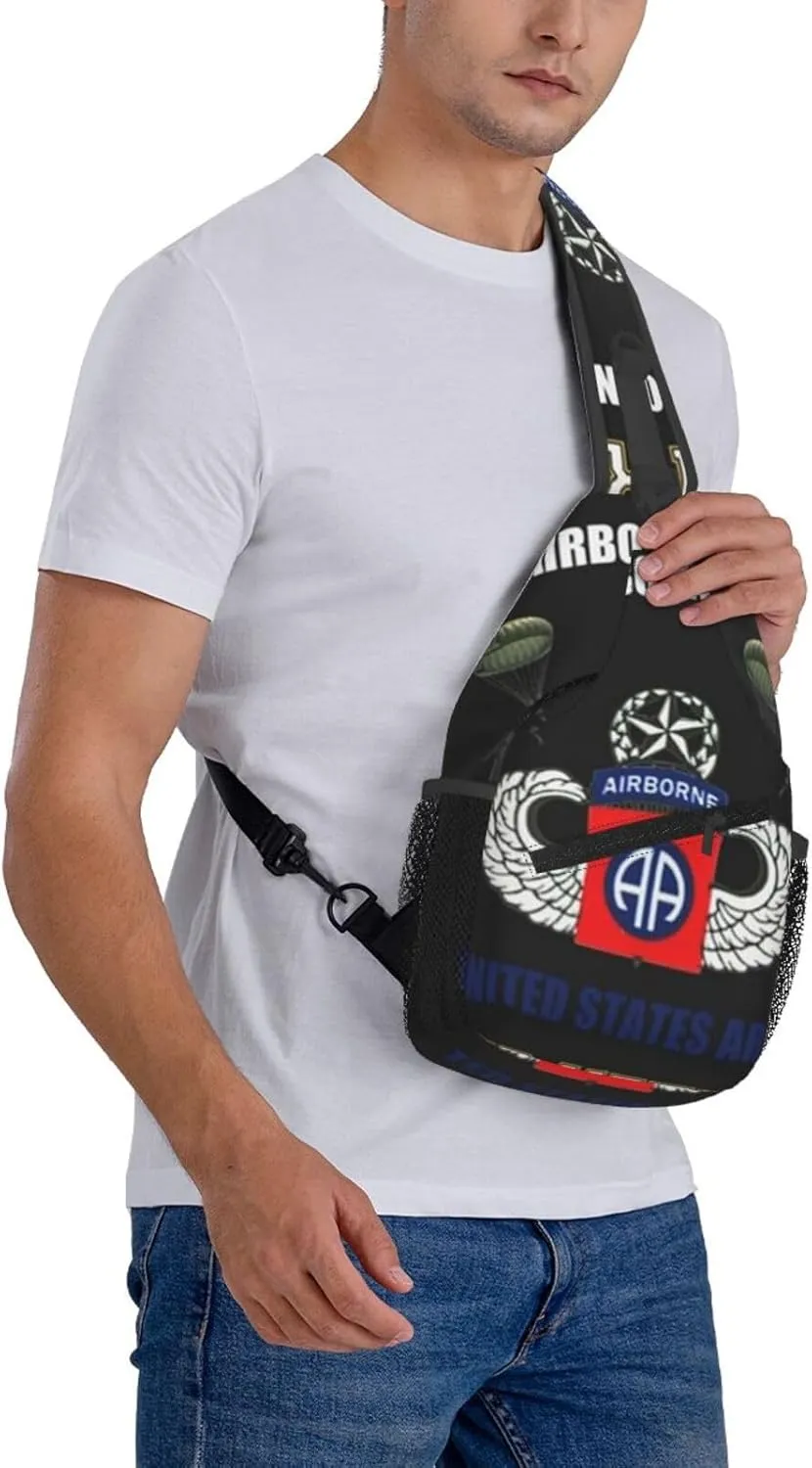 Proud Paratrooper Veteran 82nd Airborne Division Crossbody Backpack Dachshunds Dog Chest Bag Lightweight One Strap Backpack Multipurpose Travel Hiking For Men Women