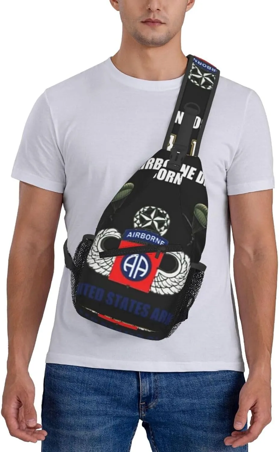 Proud Paratrooper Veteran 82nd Airborne Division Crossbody Backpack Dachshunds Dog Chest Bag Lightweight One Strap Backpack Multipurpose Travel Hiking For Men Women