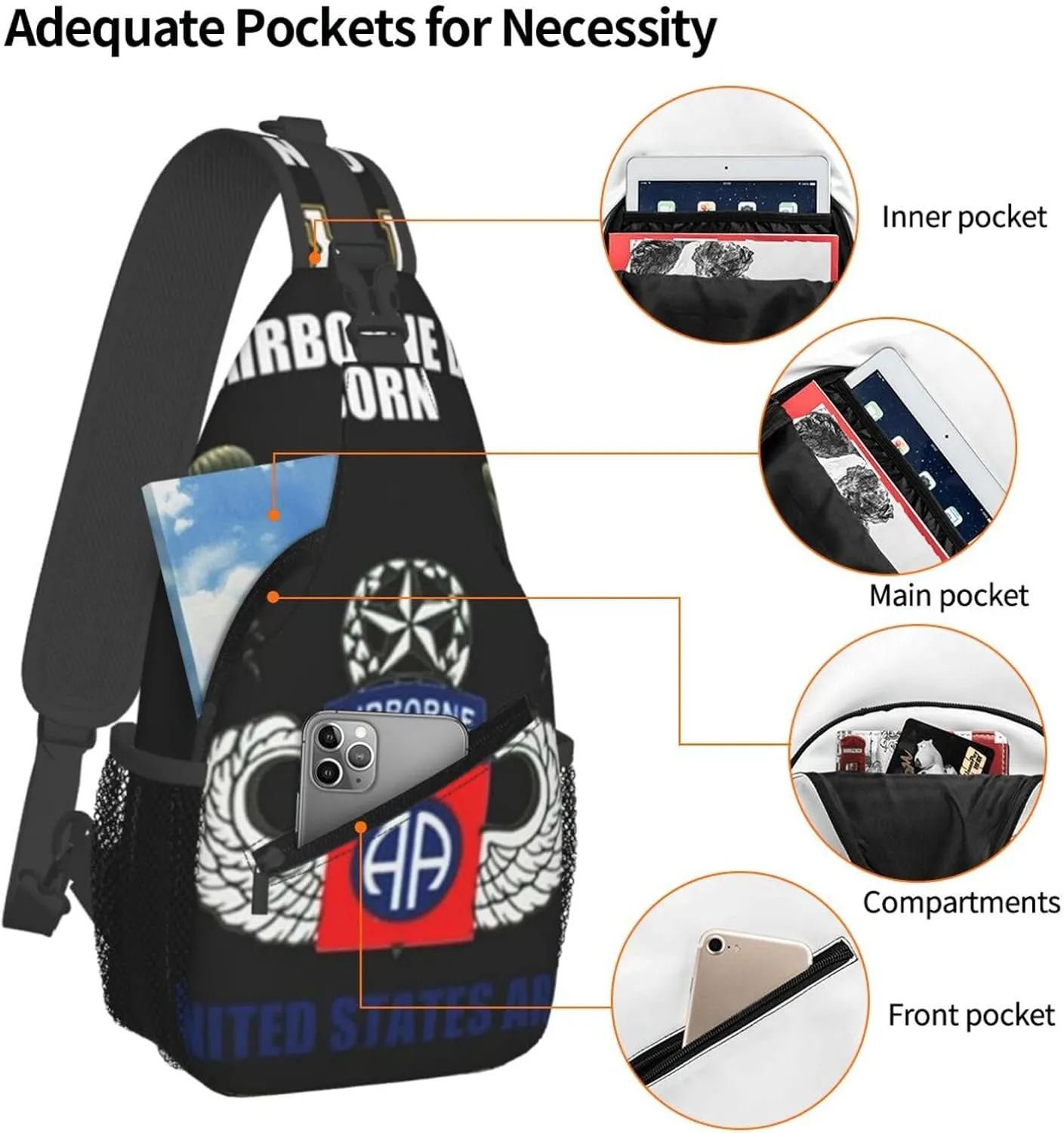 Proud Paratrooper Veteran 82nd Airborne Division Crossbody Backpack Dachshunds Dog Chest Bag Lightweight One Strap Backpack Multipurpose Travel Hiking For Men Women
