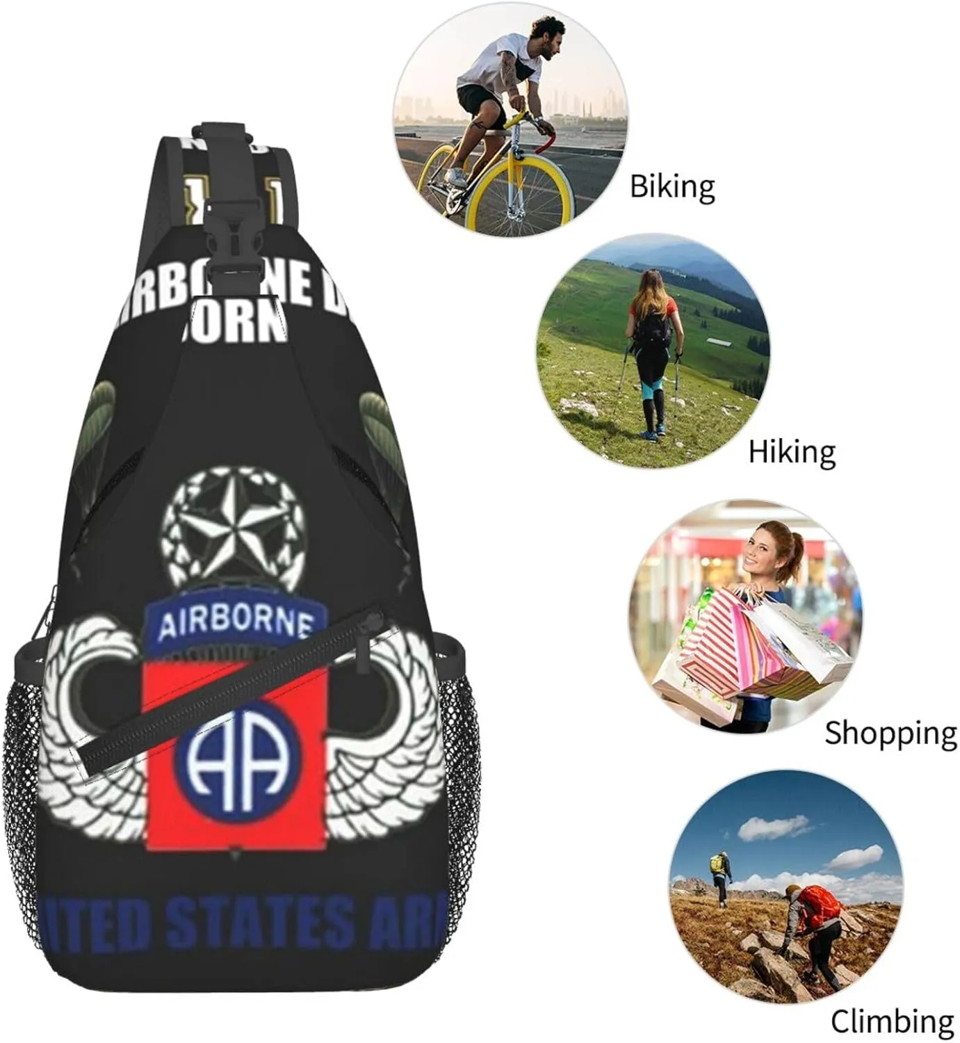Proud Paratrooper Veteran 82nd Airborne Division Crossbody Backpack Dachshunds Dog Chest Bag Lightweight One Strap Backpack Multipurpose Travel Hiking For Men Women