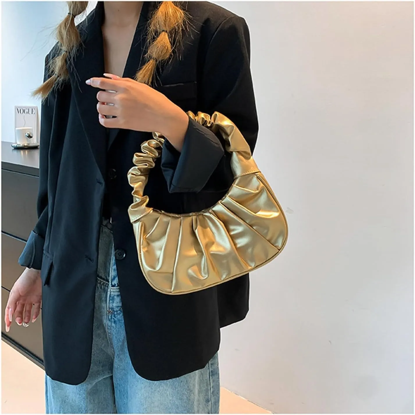 PU Leather Tote Bags for Women Small Tote Hobo Shoulder Bag PU Leather Hand Bag Underarm Bag for Work Travel