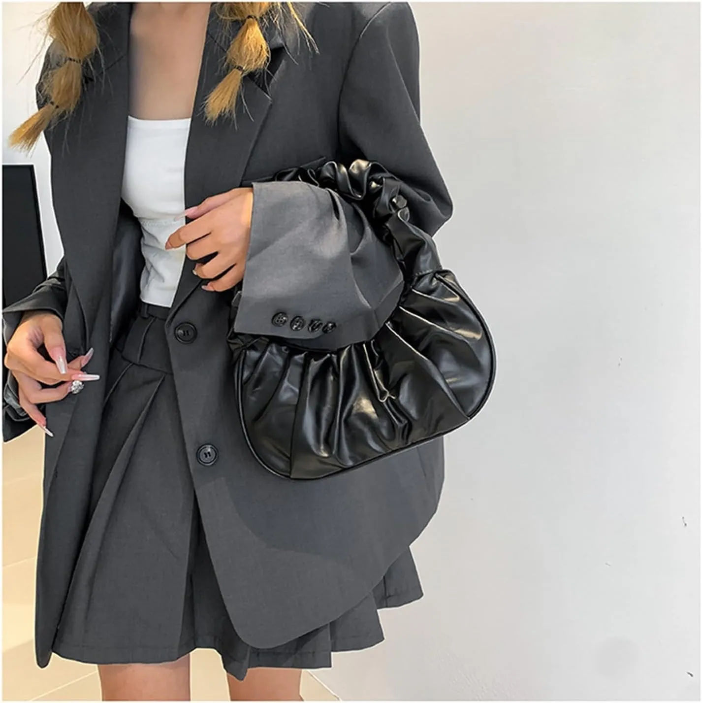 PU Leather Tote Bags for Women Small Tote Hobo Shoulder Bag PU Leather Hand Bag Underarm Bag for Work Travel