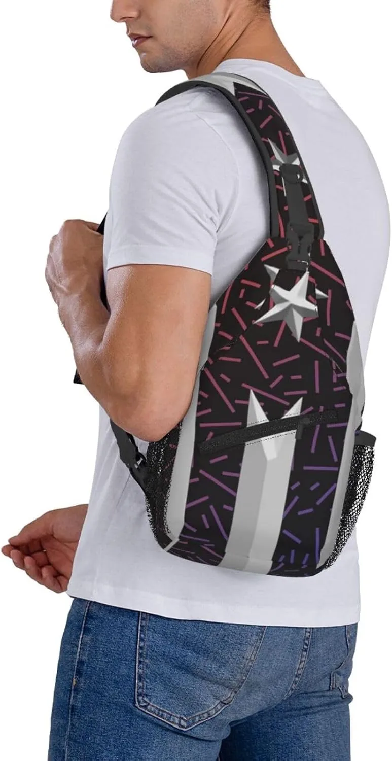 Puerto Rico Resiste Boricua Flag Crossbody Backpack Chest Shoulder Bag Lightweight One Strap Travel Hiking Daypack