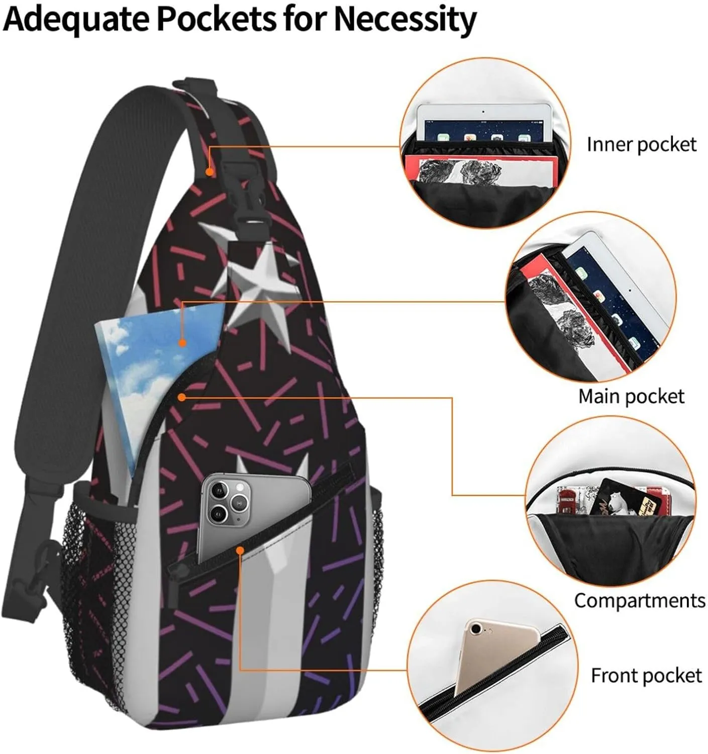 Puerto Rico Resiste Boricua Flag Crossbody Backpack Chest Shoulder Bag Lightweight One Strap Travel Hiking Daypack