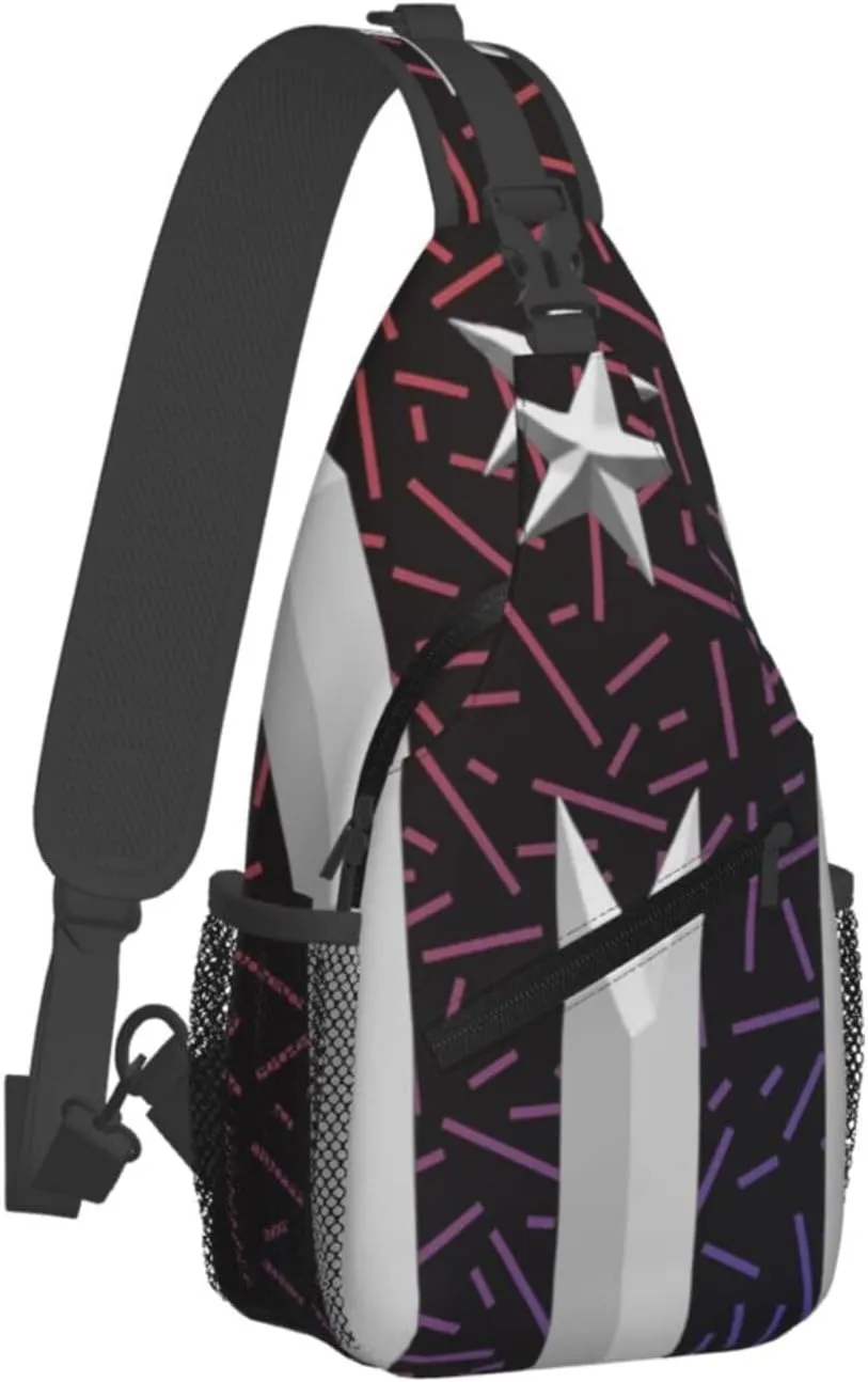 Puerto Rico Resiste Boricua Flag Crossbody Backpack Chest Shoulder Bag Lightweight One Strap Travel Hiking Daypack