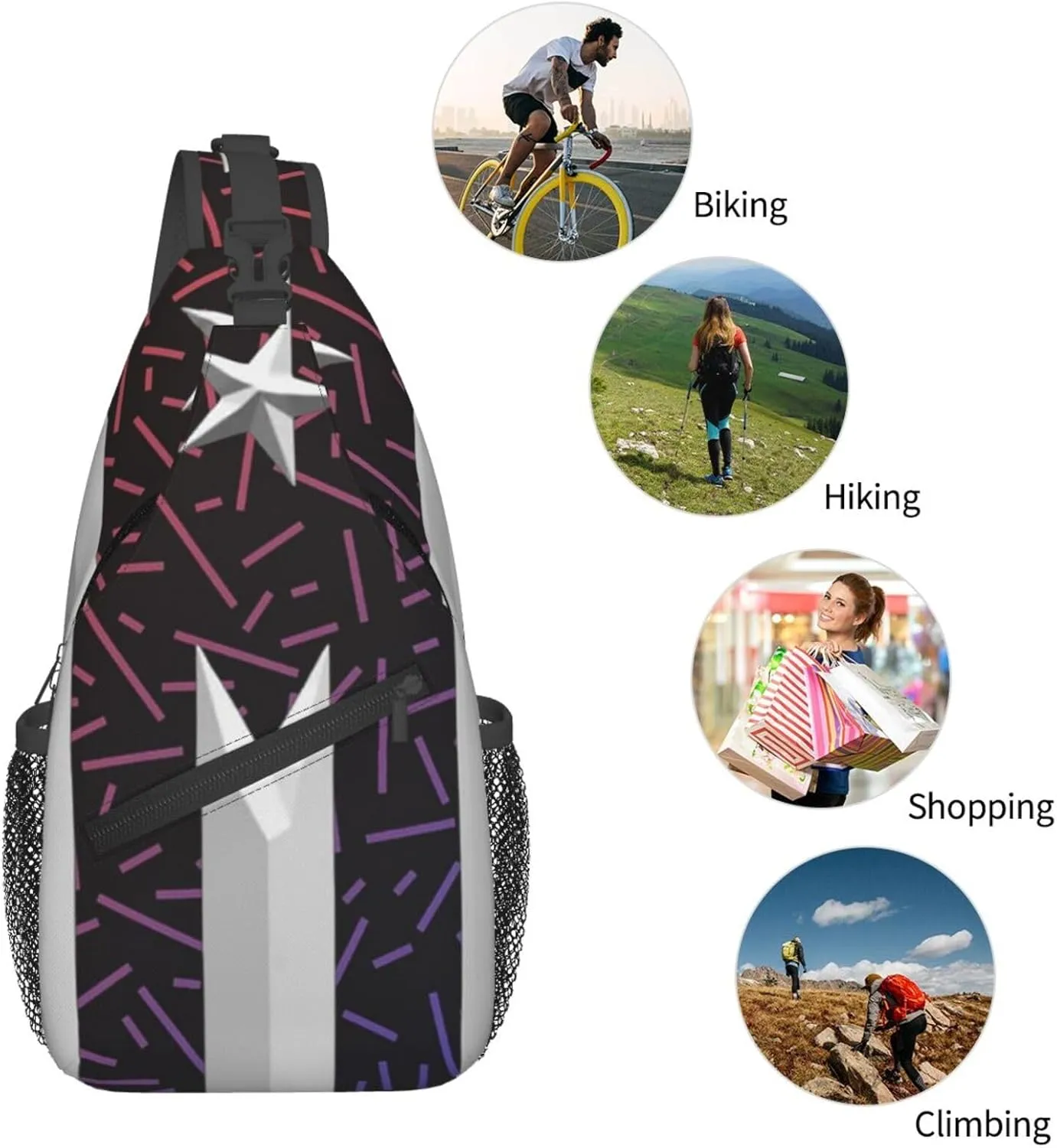 Puerto Rico Resiste Boricua Flag Crossbody Backpack Chest Shoulder Bag Lightweight One Strap Travel Hiking Daypack