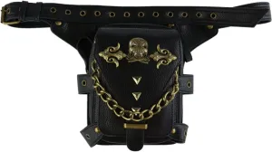 Punk Hiking Fanny Pack Waist Bag Small Multi-Purpose Tactical Drop Leg Bag Hip Belt Waist Shoulder Crossbody Purse Pouch Black