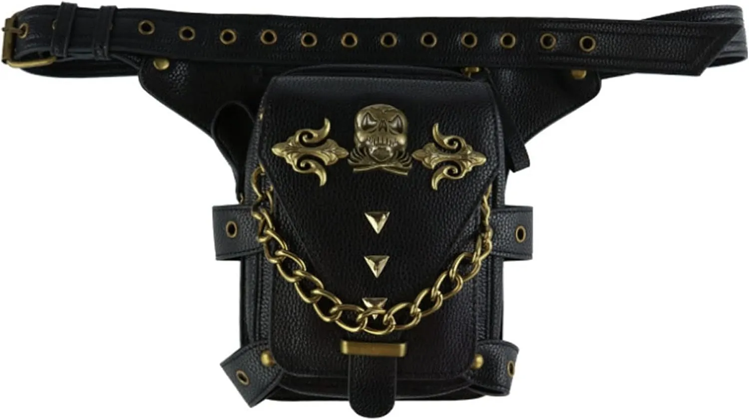 Punk Hiking Fanny Pack Waist Bag Small Multi-Purpose Tactical Drop Leg Bag Hip Belt Waist Shoulder Crossbody Purse Pouch Black