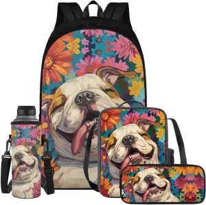 Puppdog Backpacks for Teens Girls Aesthetic 3rd to 5th Grade Portable School Backpack with Lunch Bag for Boys, Back to School Gifts