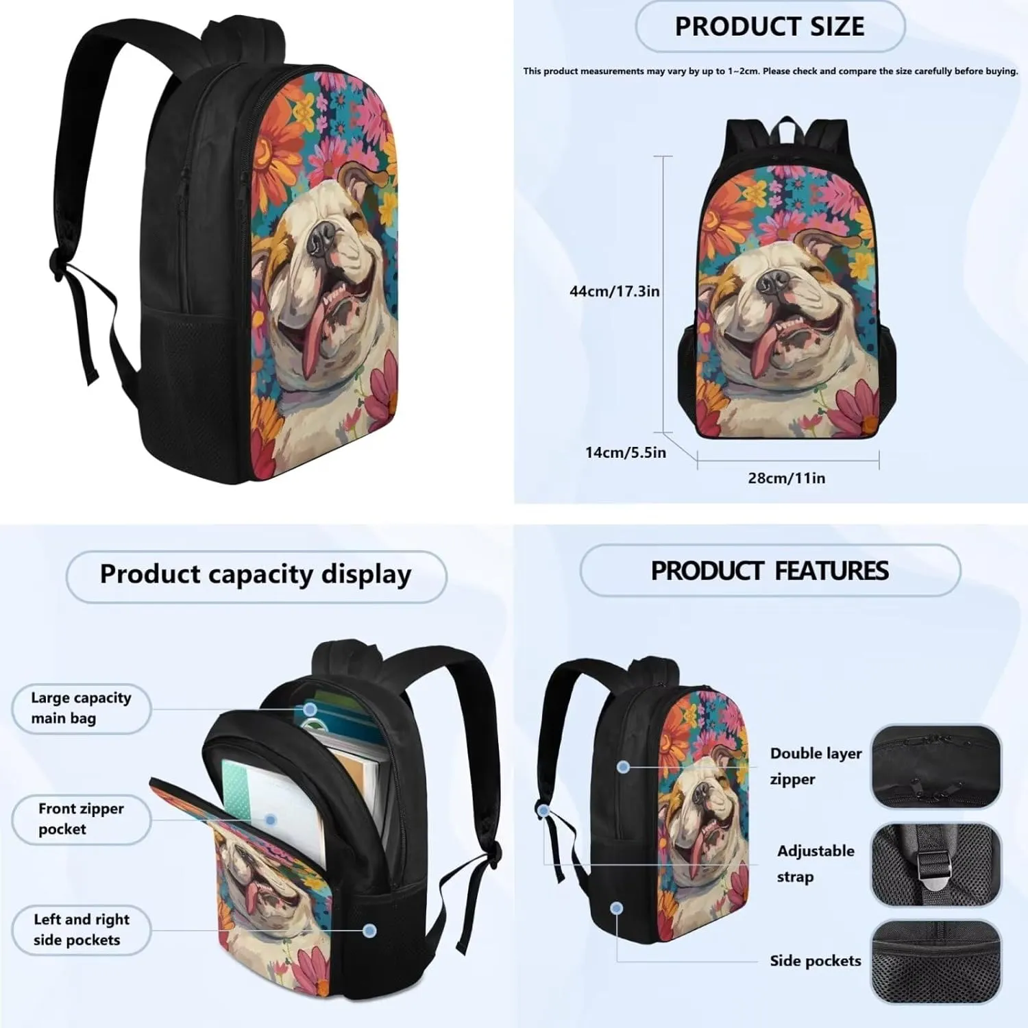 Puppdog Backpacks for Teens Girls Aesthetic 3rd to 5th Grade Portable School Backpack with Lunch Bag for Boys, Back to School Gifts