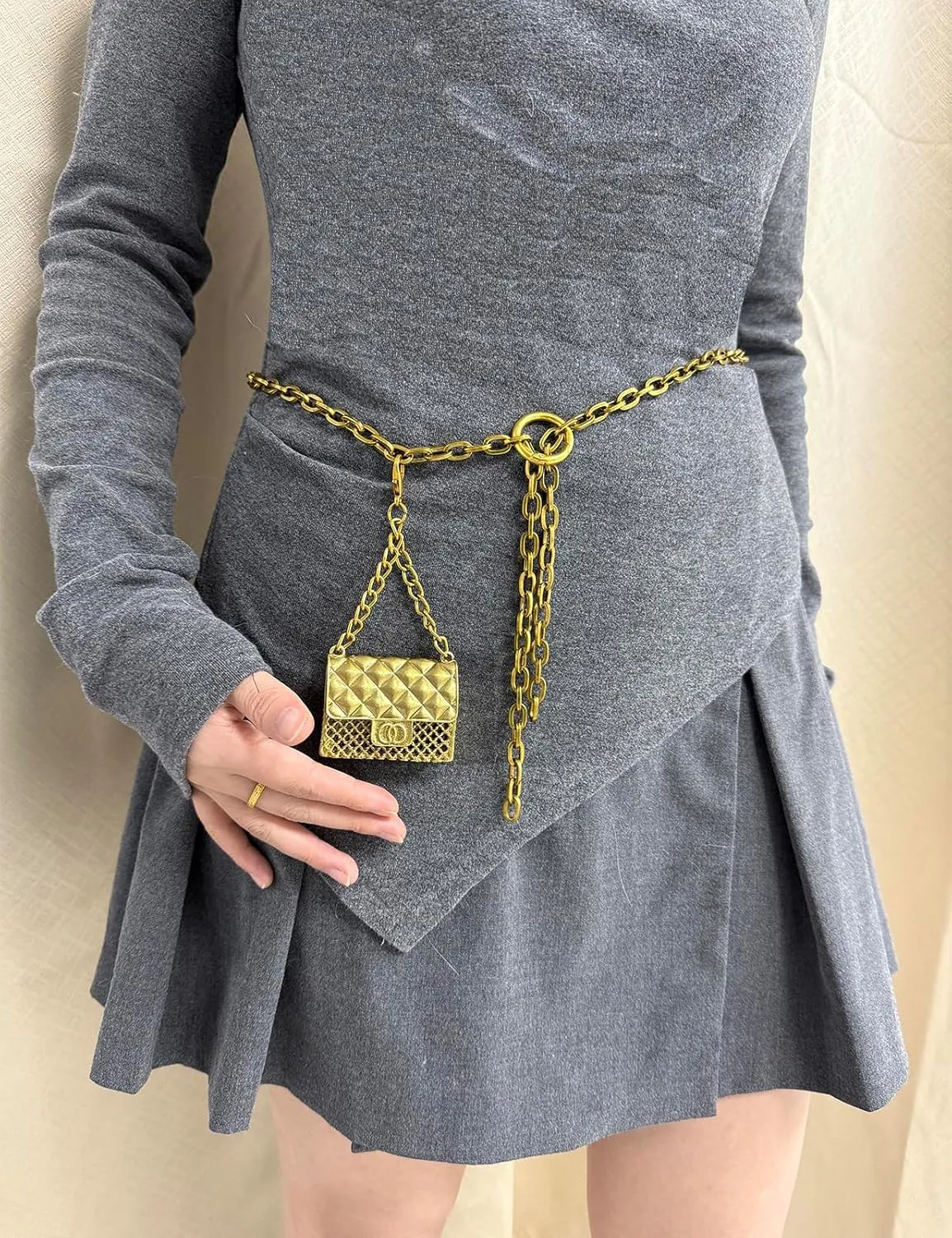 Purse Belt Fashion Fanny Pack for Women Waist Purse Mini Chain Belt Bag for Dresses Jeans