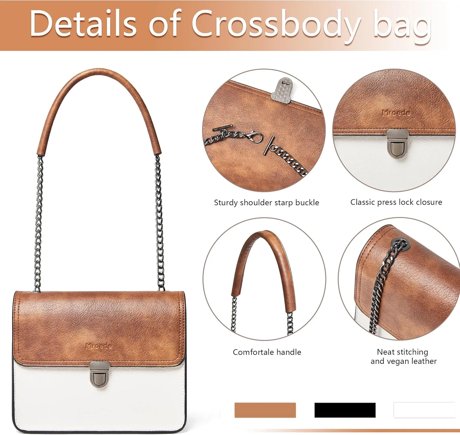 Quilted Crossbody Bags for Women 3-Pockets Crossbody Purses Vegan Leather Shoulder Handbags with Wide Strap