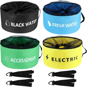 QWORK 4-Pack Waterproof RV Hose Bag Storage - Includes Fresh Water, Black Water, Electrical & Accessories Bags - Heavy-Duty Breathable Mesh, Sewer Hose Storage Bag