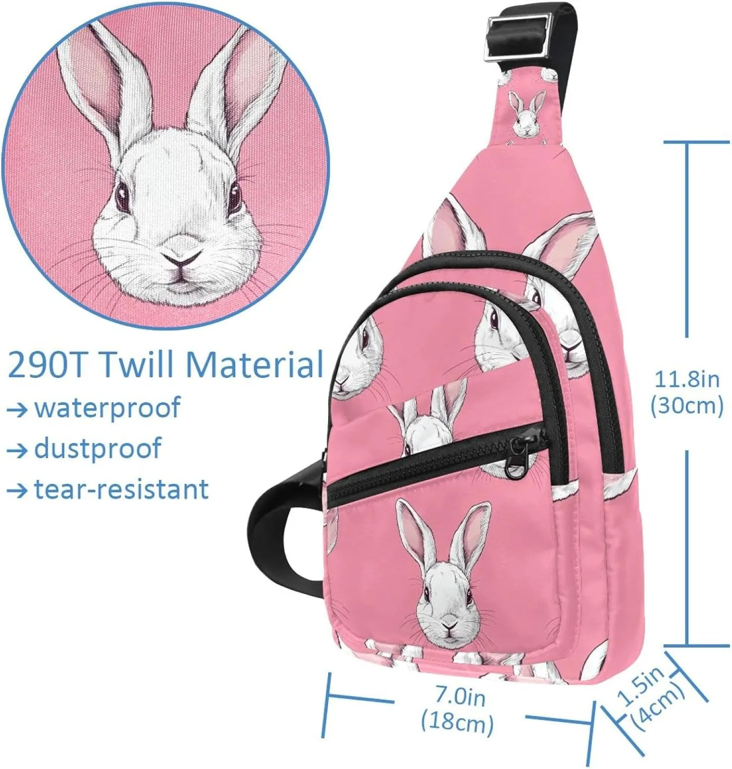 rabbit head (29) Crossbody Sling Backpack Sling Bag Travel Hiking Chest Bag Daypack