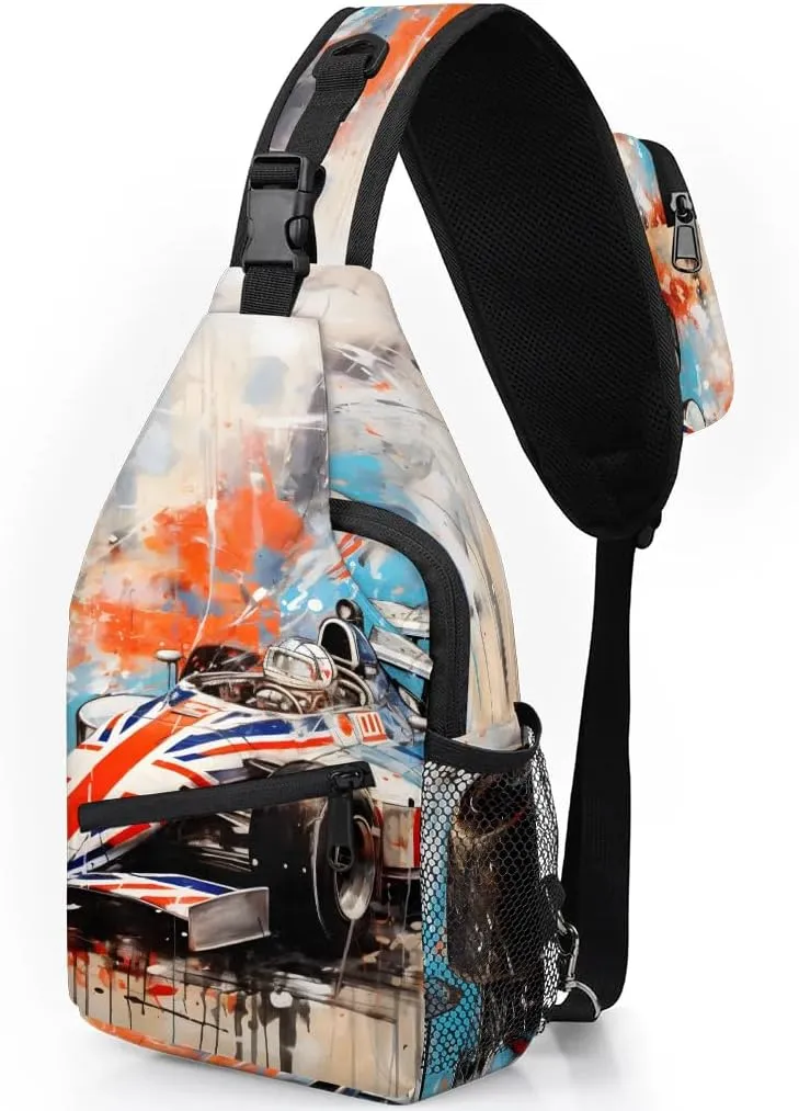 Race Car Modern Sling Bag for Women Men, Waterproof Crossbody Sling Backpack Travel Outdoor Sports Chest Bag