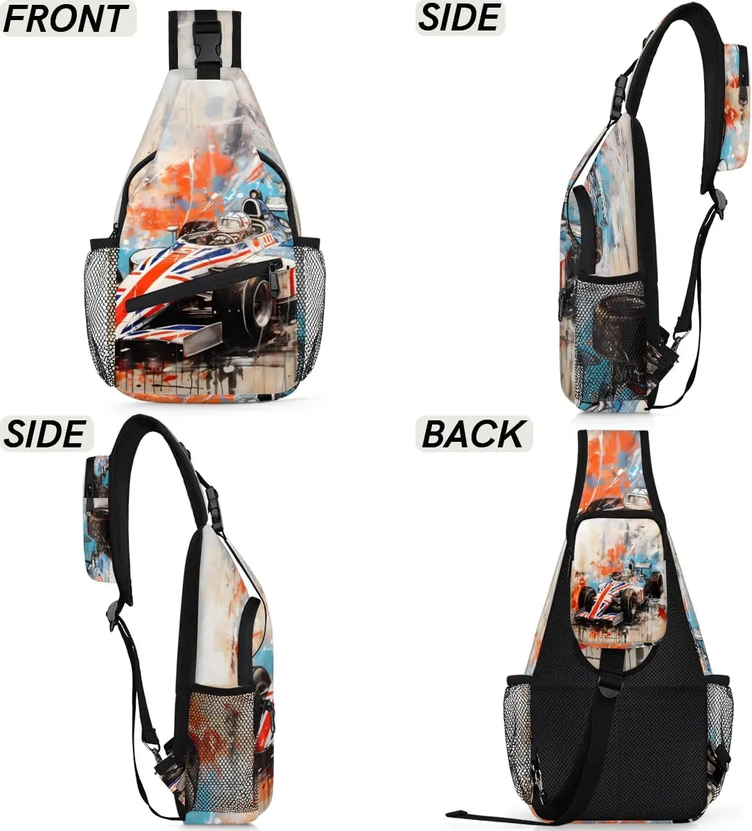 Race Car Modern Sling Bag for Women Men, Waterproof Crossbody Sling Backpack Travel Outdoor Sports Chest Bag