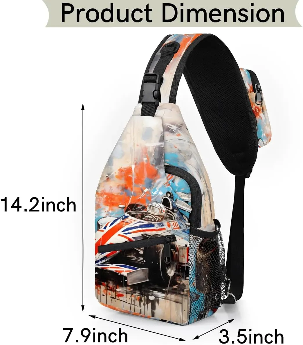 Race Car Modern Sling Bag for Women Men, Waterproof Crossbody Sling Backpack Travel Outdoor Sports Chest Bag
