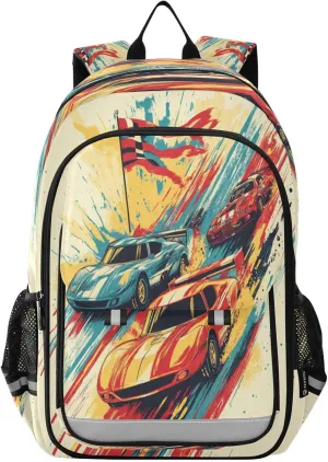 Race Kids Backpack Durable Travel School bag with Chest Strap for Boys Girls Kids Teens 17.7 Inch