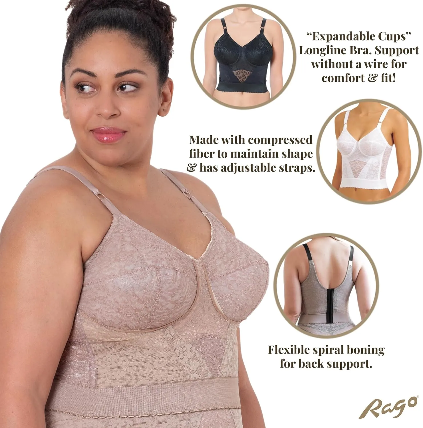 Rago Style 2202 - Long Line “Expandable Cup” Bra