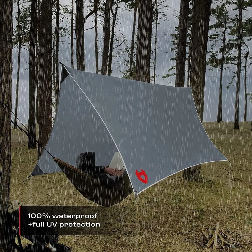 Rain Fly12x10 Lightweight Survival Camping Tarp; 100% Waterproof; Makes a Great Backpacking Tarp or Hammock Shelter; Comes in Multiple Colors, Survival Bracelet Included; Grey