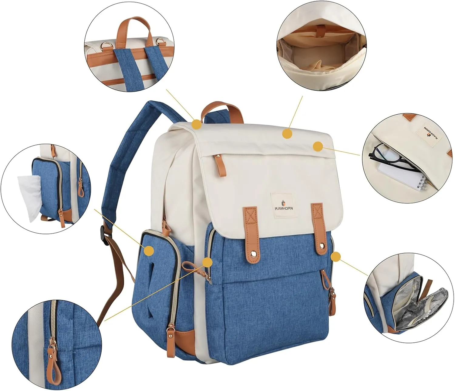 Ramhorn Diaper Bag Multifunction Travel Backpacks for Mom with Insulated Pockets and Laptop Compartment, blue