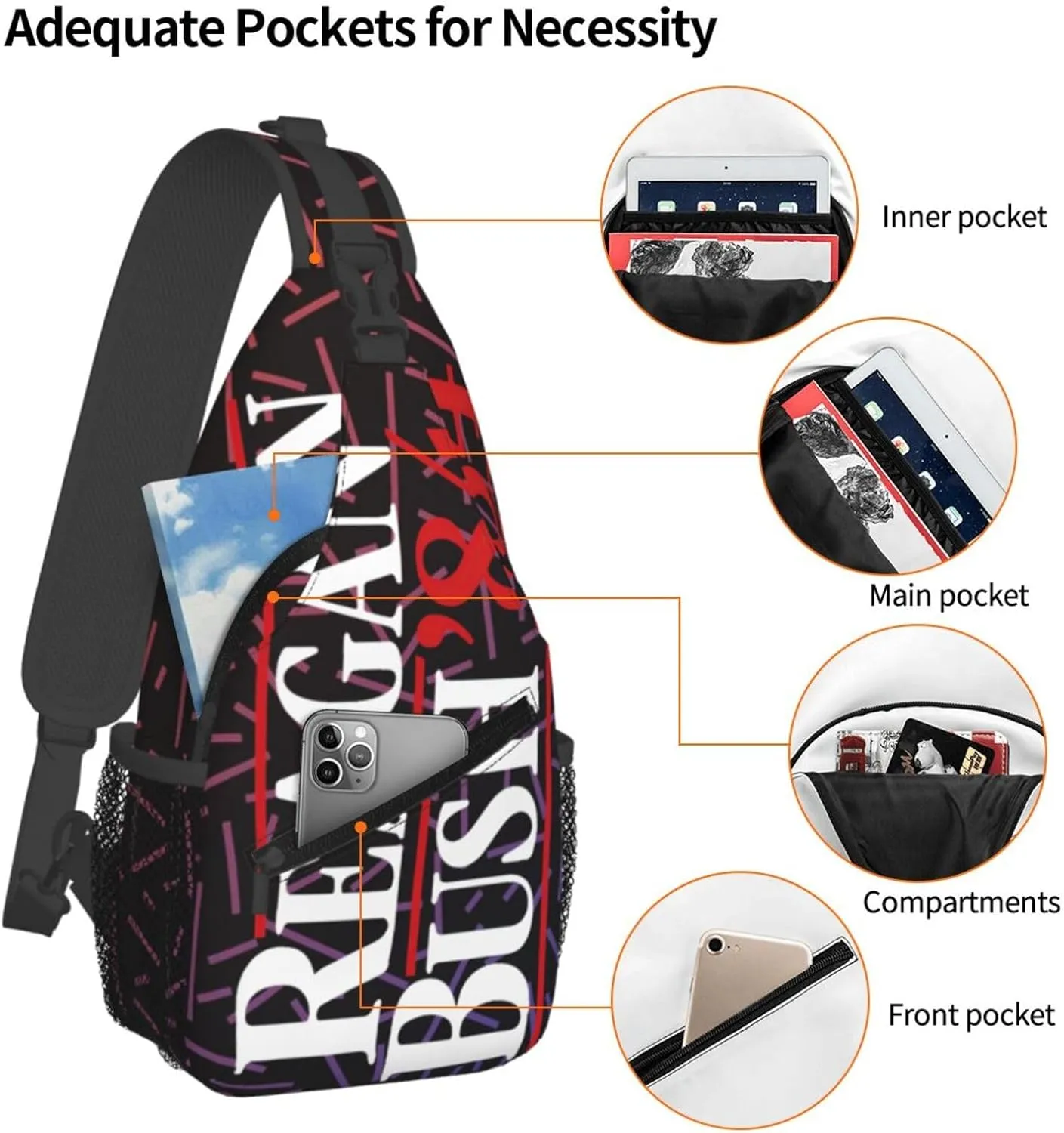 Reagan Bush 84 Crossbody For Men Women Sling Chest Bag Shoulder Bag Lightweight One Strap Backpack Multipurpose Travel Hiking Daypack