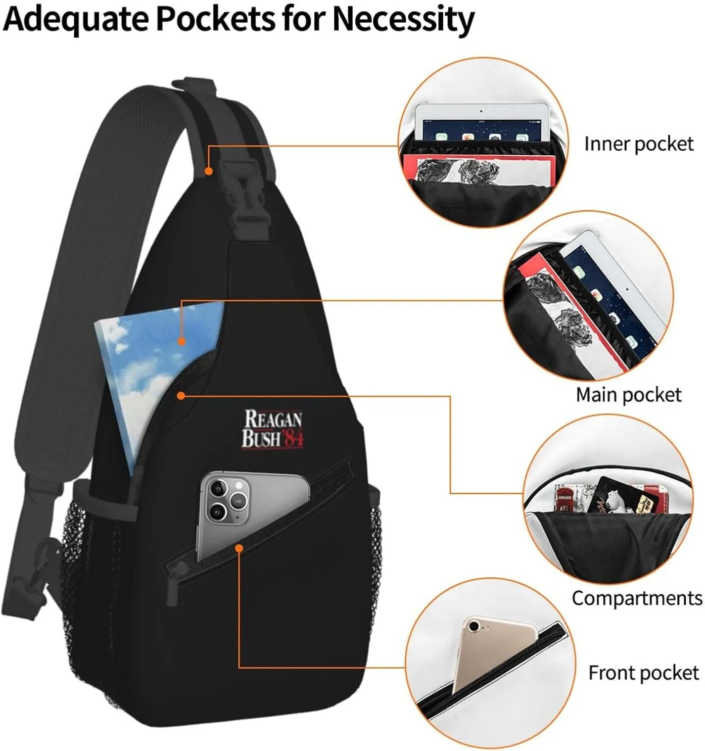 Reagan Bush 84 Sling Bag Crossbody Backpack Shoulder Casual Daypack Bag for Men Women