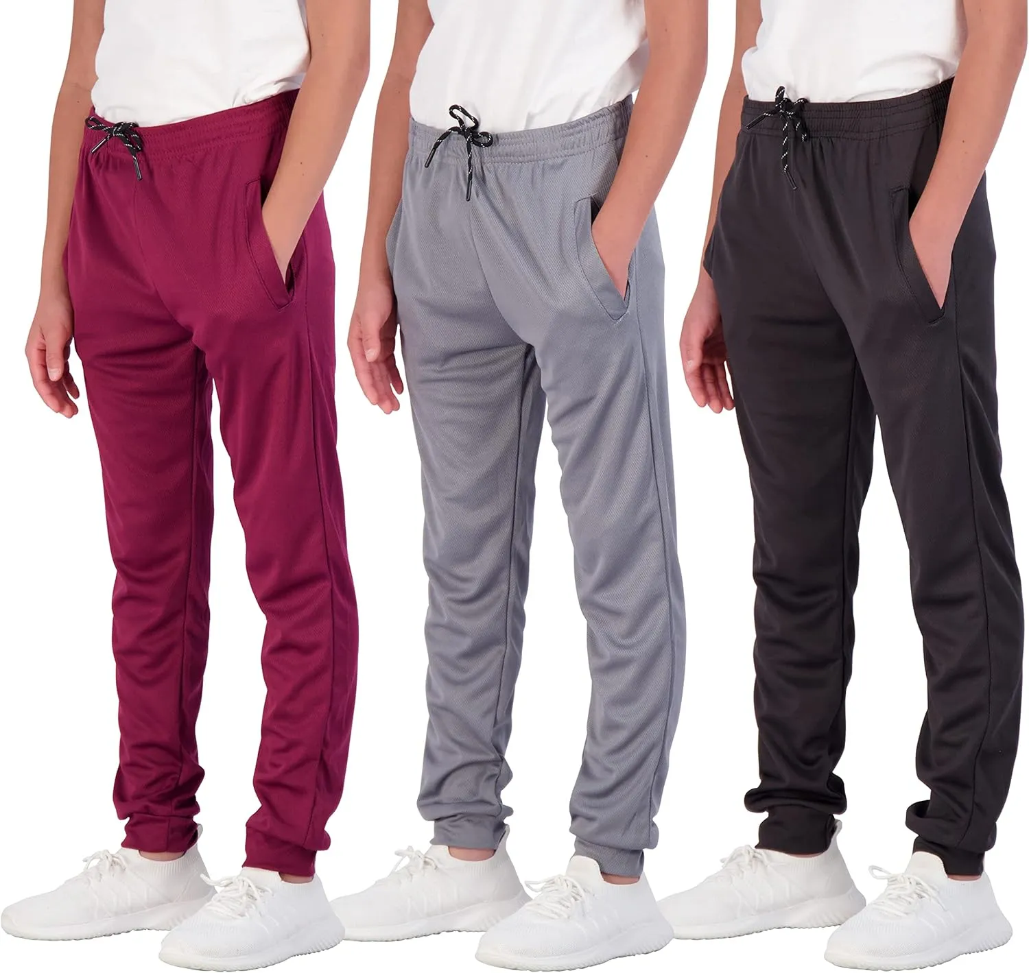 Real Essentials 3 Pack: Boy's Mesh Active Athletic Casual Jogger Sweatpants with Pockets
