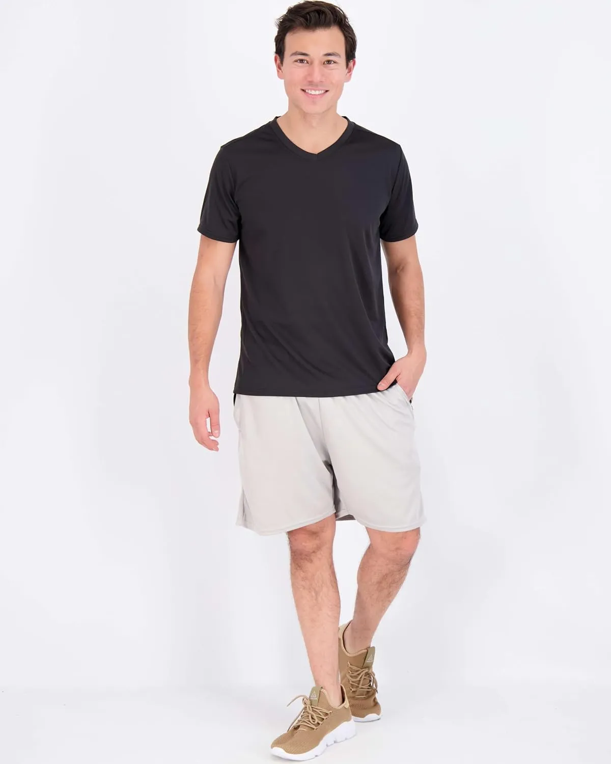 Real Essentials 5 Pack: Men's Mesh Quick Dry Short Sleeve V-Neck T-Shirt - Athletic Performance (Available in Big & Tall)