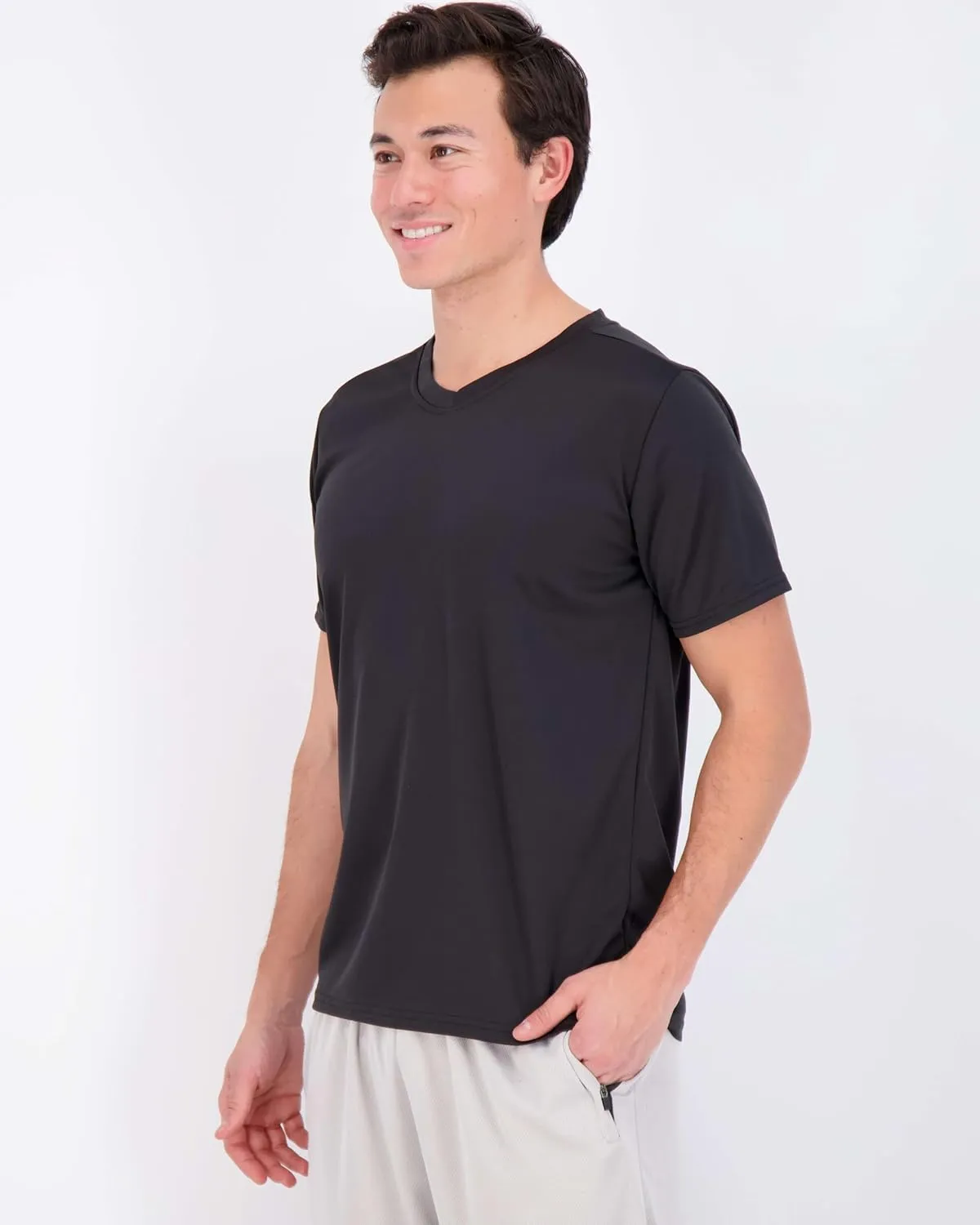 Real Essentials 5 Pack: Men's Mesh Quick Dry Short Sleeve V-Neck T-Shirt - Athletic Performance (Available in Big & Tall)