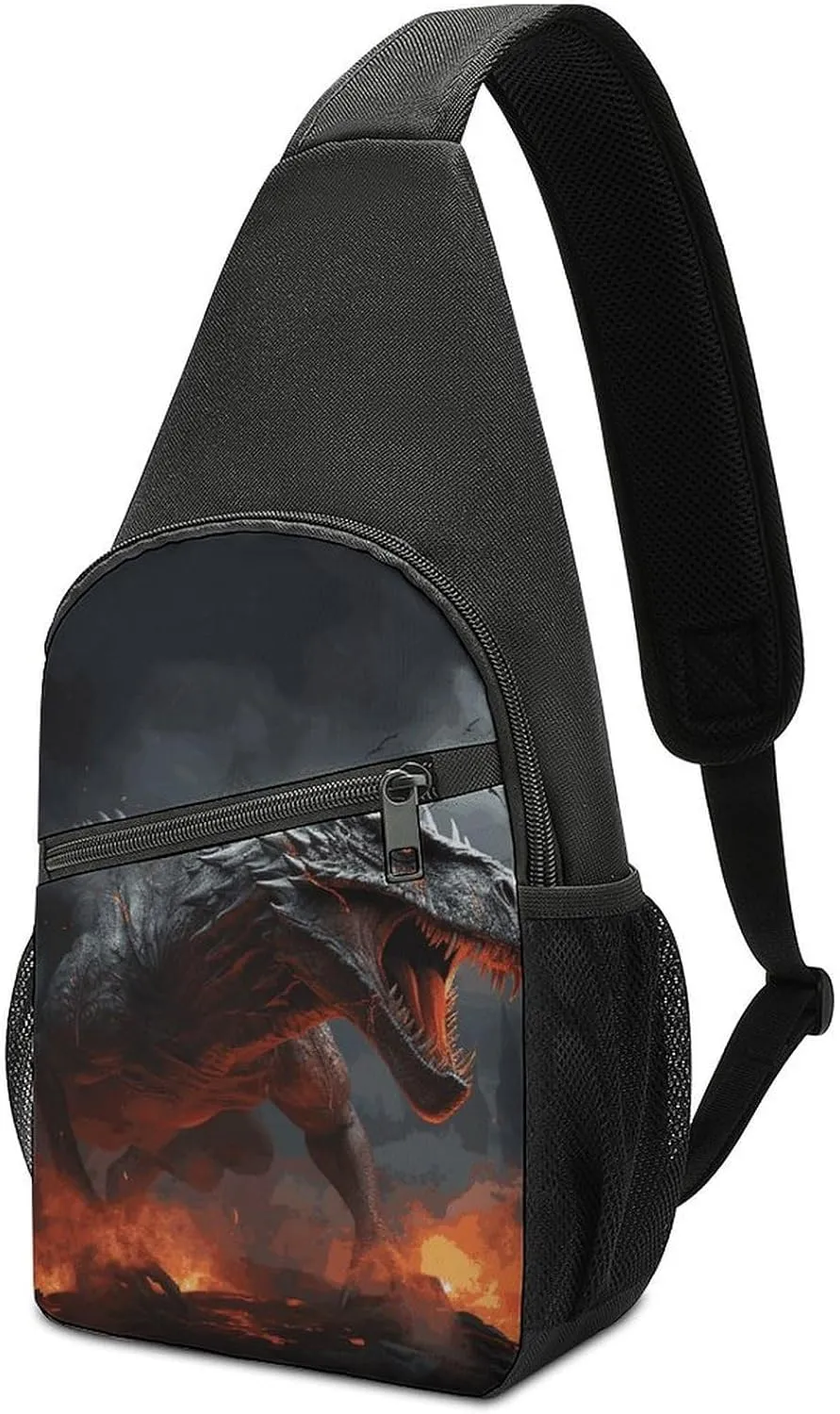 Red Magma Flying Dragons Sling Bag Lightweight Crossbody Shoulder Backpacks Hiking Travel Daypack Chest Bag for Women Men
