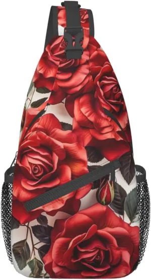 Red rose flower cluster Crossbody Sling Backpack Sling Bag for Women Hiking Daypack Chest Bag Shoulder Bag