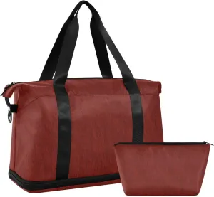 Reddish Brown Linen Texture Large Bag Gym Bag with Adjustable Strap for Travel Waterproof