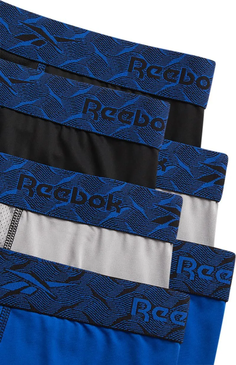 Reebok Men's Boxer Briefs - 6 Pack Sport Soft Performance Long Leg Underwear Boxers for Men with Mesh Fly Pouch (Sizes: S-XL)