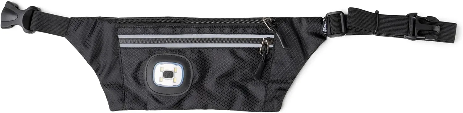 Reflective Sling/Fanny Pack with Removable Rechargable LED Light - Black