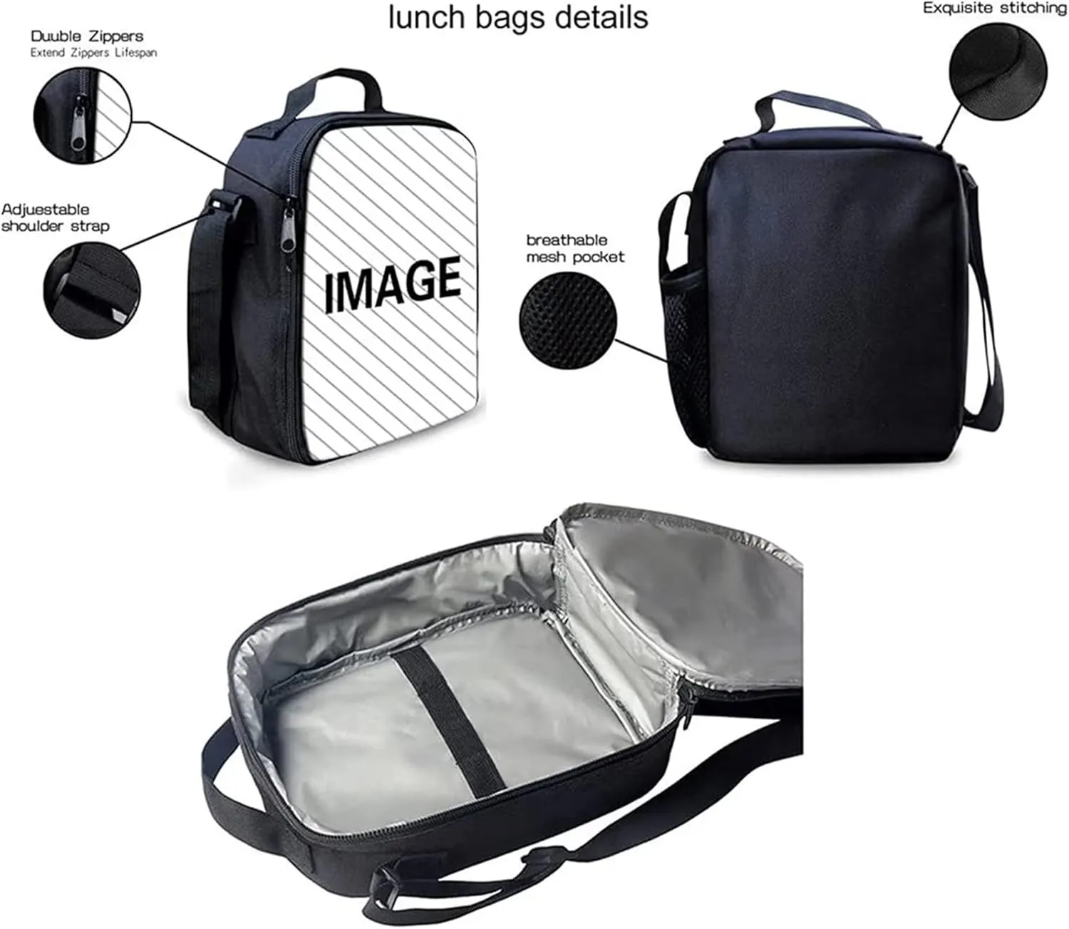 Renewold Custom Personalized 3pcs Backpack Set Add Your Own Photo School Bag Set for Preschool Primary Middle School Student Customized Bookbag with Insulated Lunch Tote Bag Pencil Pen Pouch
