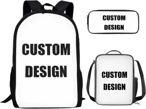 Renewold Custom Personalized 3pcs Backpack Set Add Your Own Photo School Bag Set for Preschool Primary Middle School Student Customized Bookbag with Insulated Lunch Tote Bag Pencil Pen Pouch