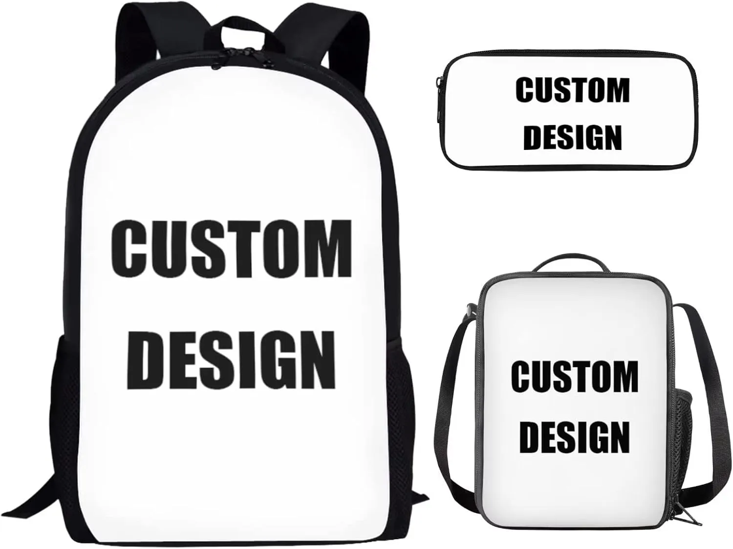 Renewold Custom Personalized 3pcs Backpack Set Add Your Own Photo School Bag Set for Preschool Primary Middle School Student Customized Bookbag with Insulated Lunch Tote Bag Pencil Pen Pouch
