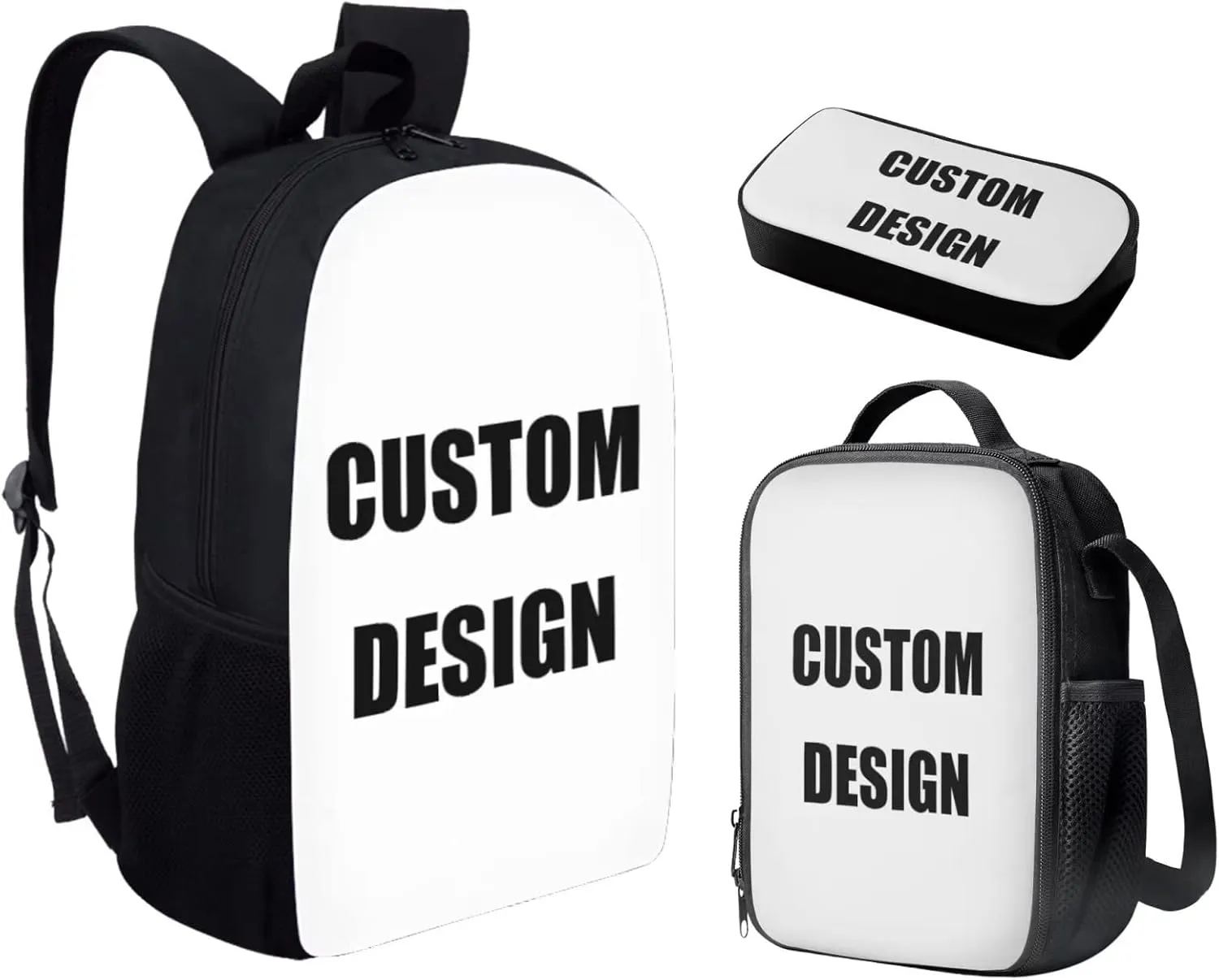 Renewold Custom Personalized 3pcs Backpack Set Add Your Own Photo School Bag Set for Preschool Primary Middle School Student Customized Bookbag with Insulated Lunch Tote Bag Pencil Pen Pouch
