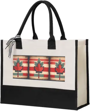 Retro Canada Flag pattern print Canvas Present Shopping Bag, women's present canvas handbag, canvas beach bag