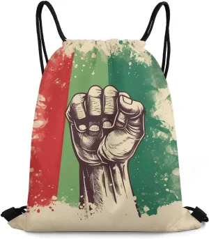 Retro Raised Fist Mexico Flag Drawstring Backpack Lightweight String Bag Sports Sackpack Cinch Bags for Gym Travel