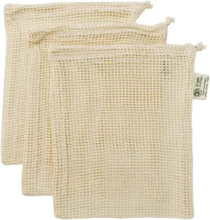 Reusable Produce Shopping and Storage Bags, Drawstring, Washable Organic Cotton Mesh, Small 3 pack