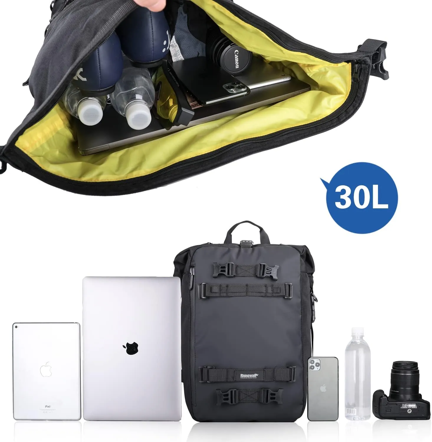 Rhinowalk Motorcycle Saddle Bag, 30L, Black, Waterproof, Combinable, Backpack