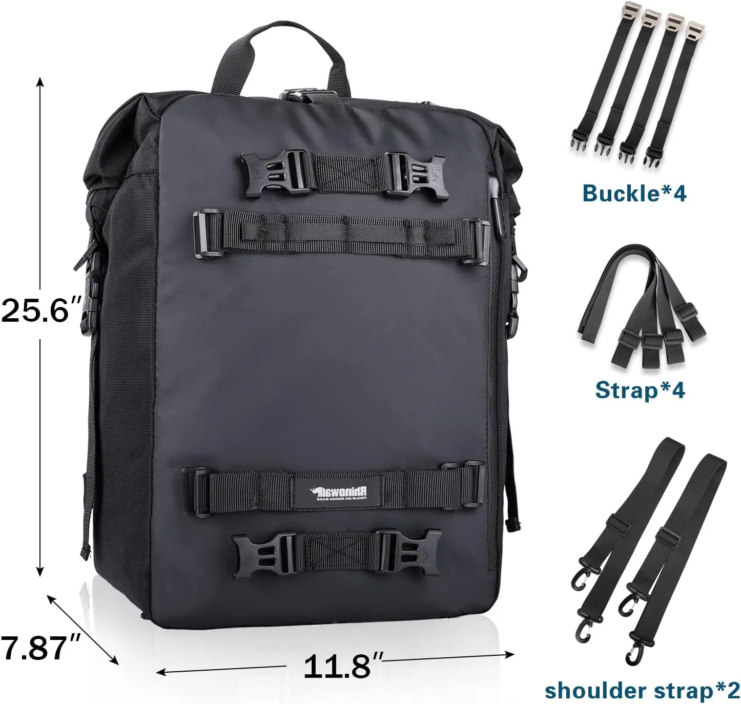 Rhinowalk Motorcycle Saddle Bag, 30L, Black, Waterproof, Combinable, Backpack