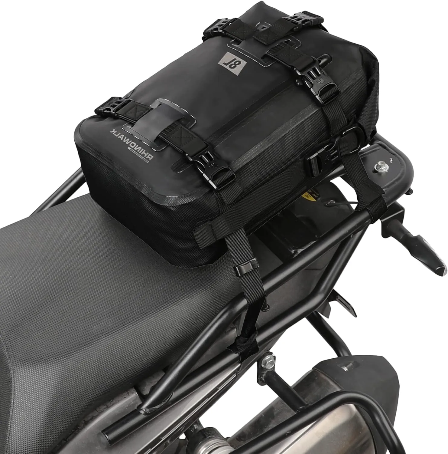 Rhinowalk Motorcycle Tail Bag, Motorcycle Rear Seat Bag, motorcycle backpack, motorcycle luggage, Multifunctional Waterproof Rear Rack Trunk Motorcycle Seat Bag, Black 8L